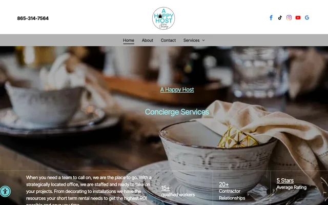 A Happy Host website — concierge services hero for short-term rental owners